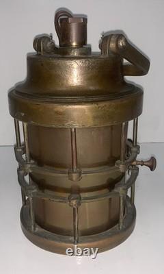 WW2 Era Bronze U. S Navy Ship Lantern Cobalt Blue WORKING CONDITION