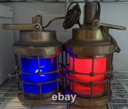 WW2 Era Bronze U. S Navy Ship Lantern Cobalt Blue WORKING CONDITION