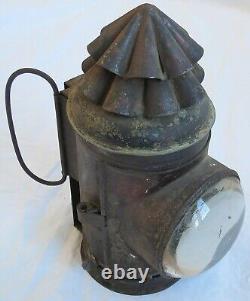 Whale Oil Police Lantern Bullseye Tin withShade Large Hand Carry Old Vtg Antique