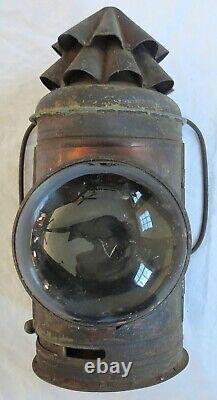 Whale Oil Police Lantern Bullseye Tin withShade Large Hand Carry Old Vtg Antique