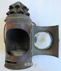 Whale Oil Police Lantern Bullseye Tin withShade Large Hand Carry Old Vtg Antique