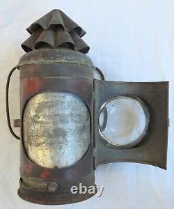 Whale Oil Police Lantern Bullseye Tin withShade Large Hand Carry Old Vtg Antique