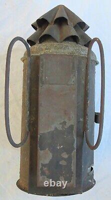 Whale Oil Police Lantern Bullseye Tin withShade Large Hand Carry Old Vtg Antique