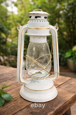 White Vintage Lantern, Rustic Farmhouse Lantern, Antique Metal Hanging Lantern H