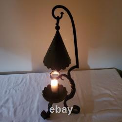 Wrought Iron Vintage Gothic Antique Candle Lantern, Holder Tall Ornate Heavy Old